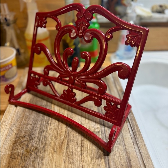 Vintage Red Cast Iron Enamel Cookbook Holder Easel Stand Decor - Picture 2 of 4